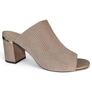 Adrienne Vittadini ARIELLE Stretch Knit Band Slip On Heeled Sandals Neutral